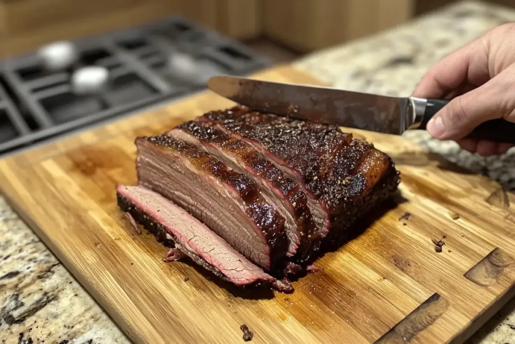 Smoked brisket with a perfect pink smoke ring