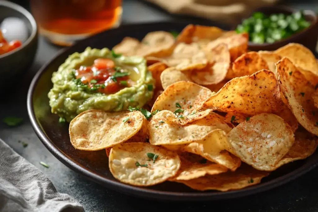  Cottage cheese chips served with guacamole and hummus