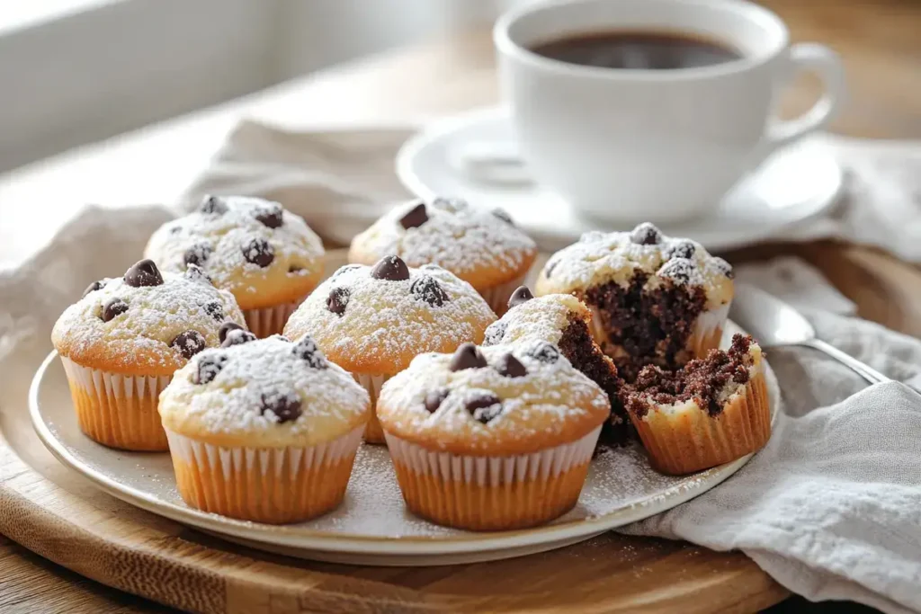 Mini chocolate chip muffins served with coffee