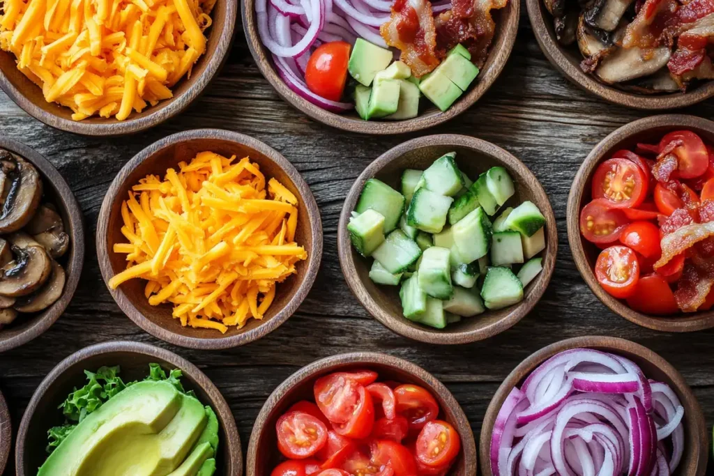 Fresh toppings for a burger bowl