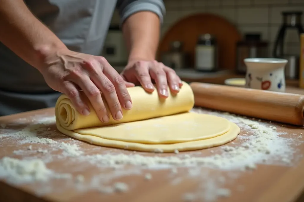 Rolling and layering dough for a flaky Gipfeli recipe