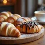 Different types of Swiss Gipfeli pastries on a serving platter