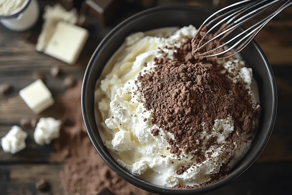 Mixing ingredients for protein pudding.