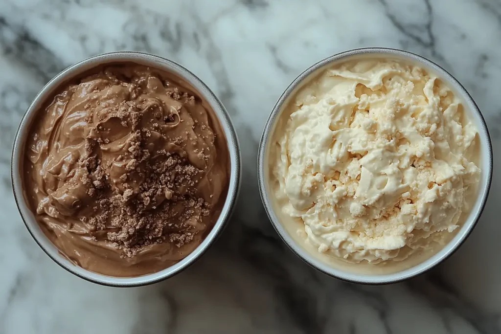 Pudding made with protein shake vs. traditional milk pudding.